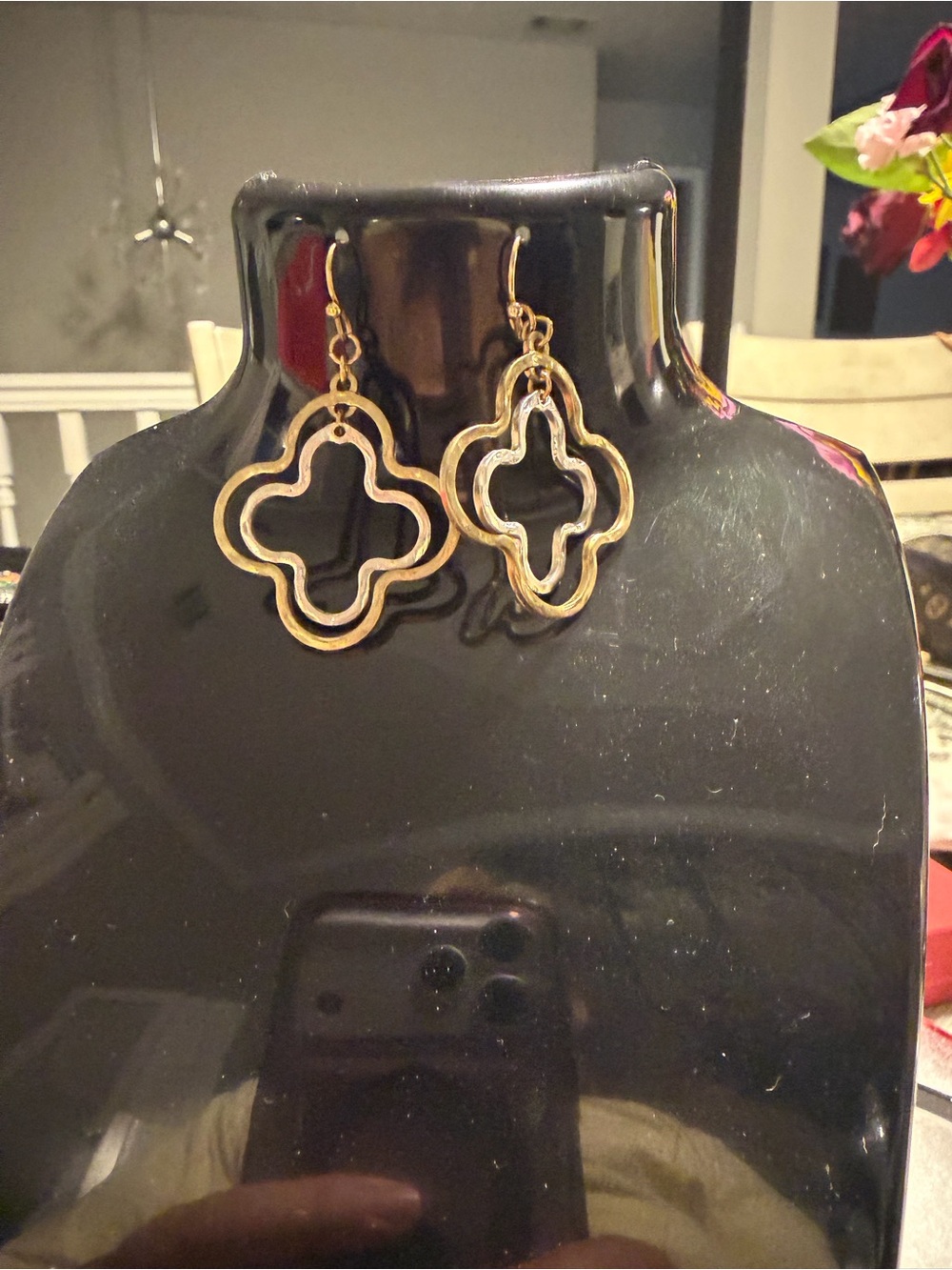 Gold Double-Outline Quatrefoil Dangle Earrings